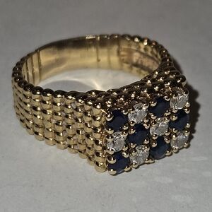 Henry Danker Signed 18k Gold Diamond And Sapphire Cocktail Ring  Vintage 1960's